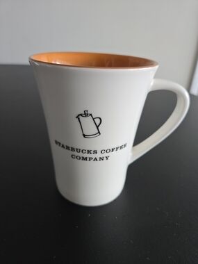 Starbucks 2006 Vintage Coffee Mug White Flared Percolator Orange Inside